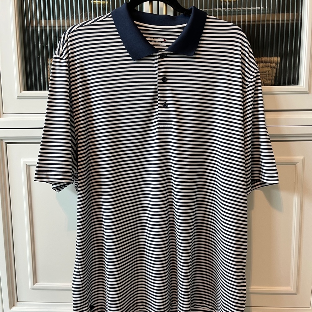 UNTUCKit Navy and White Striped Polo Shirt